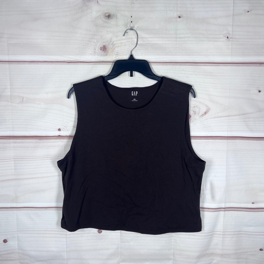 Gap Tank Top Women XXL Brown Solid Sleeveless Crew Neck Crop Cotton Blend Basic